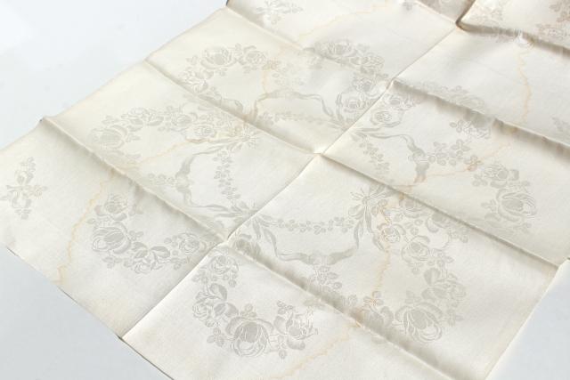 photo of vintage crisp linen damask fabric, unused towels or napkins by the yard to cut & sew #6