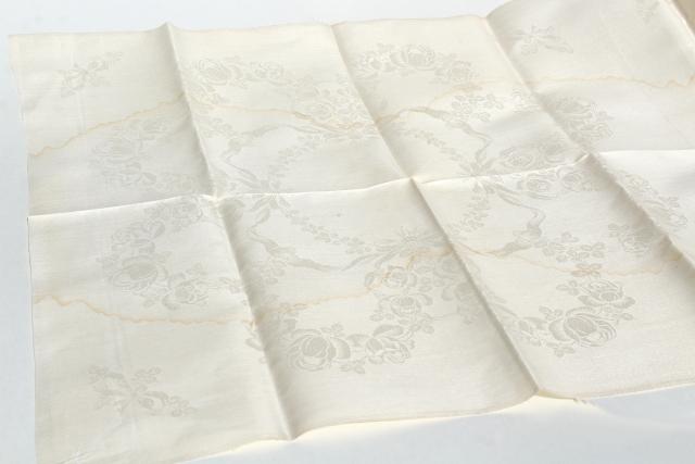 photo of vintage crisp linen damask fabric, unused towels or napkins by the yard to cut & sew #8