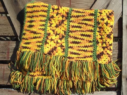 photo of vintage crochet afghan blanket, soft and cozy autumn harvest colors #4