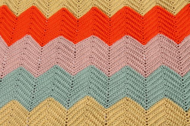 photo of vintage crochet afghan, chevron ripple stripes in retro fall harvest colors #4