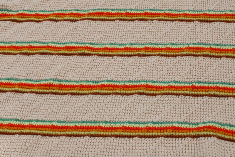 photo of vintage crochet afghan, fringed Indian blanket hippie style, southwest orange, gold, turquoise on tan  #6
