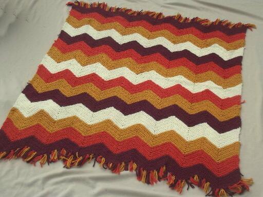 photo of vintage crochet afghan lot, a whole stack of afghans in retro fall colors #2