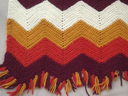 photo of vintage crochet afghan lot, a whole stack of afghans in retro fall colors #3