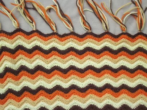 photo of vintage crochet afghan lot, a whole stack of afghans in retro fall colors #7