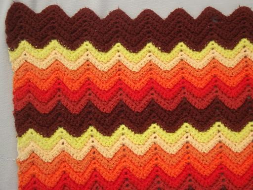 photo of vintage crochet afghan lot, a whole stack of afghans in retro fall colors #9