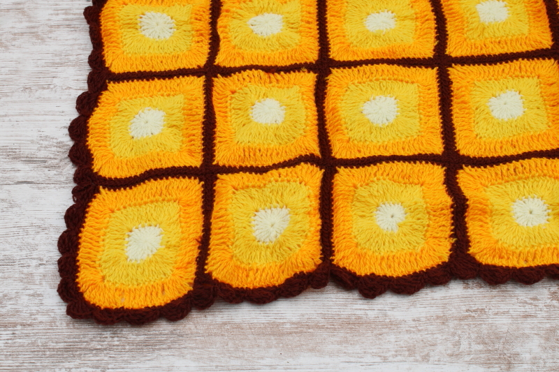 photo of vintage crochet afghan throw blanket, late summer sunflowers fall harvest season colors  #2