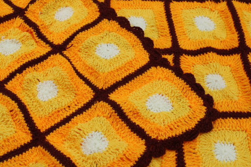 photo of vintage crochet afghan throw blanket, late summer sunflowers fall harvest season colors  #3