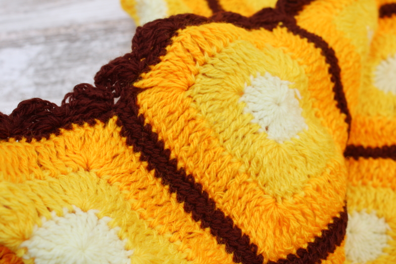 photo of vintage crochet afghan throw blanket, late summer sunflowers fall harvest season colors  #4