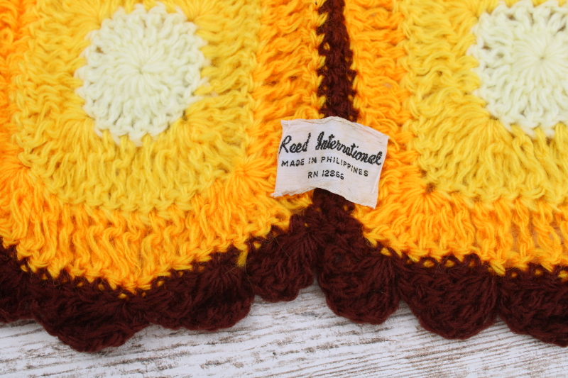 photo of vintage crochet afghan throw blanket, late summer sunflowers fall harvest season colors  #5