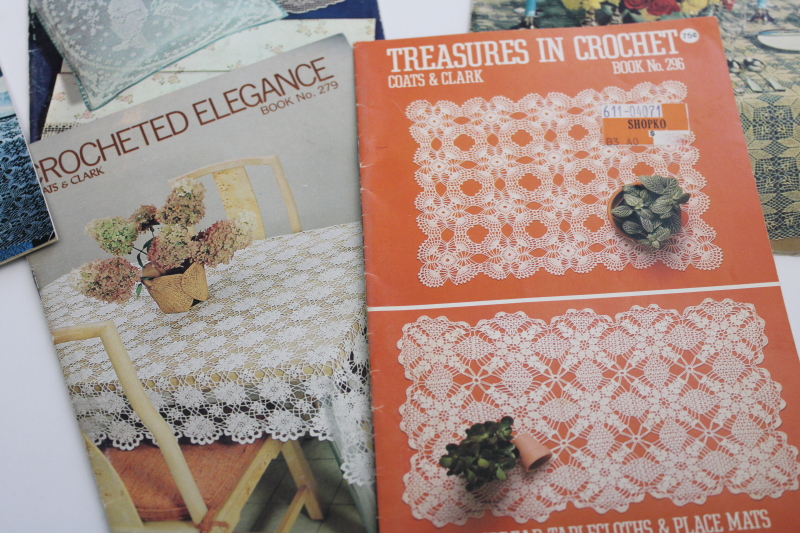 photo of vintage crochet booklets, lace doilies, tablecloths, linens, lot of digest size pattern books #2