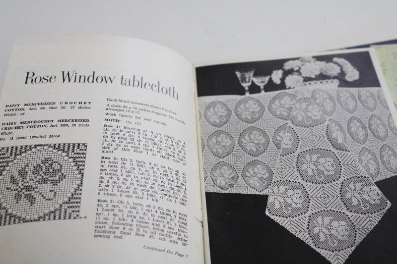 photo of vintage crochet booklets, lace doilies, tablecloths, linens, lot of digest size pattern books #7