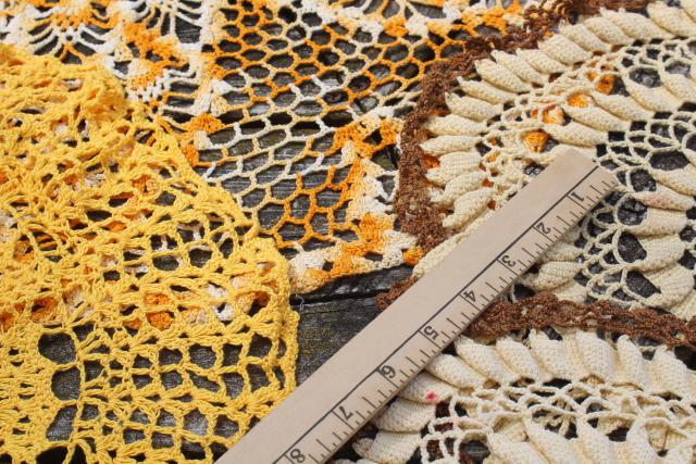 photo of vintage crochet doilies, handmade crocheted lace table covers in fall autumn colors #3