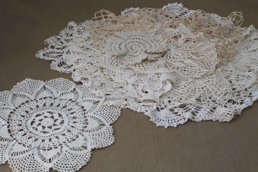 photo of vintage crochet doily lot of 12 old handmade doilies, crocheted cotton thread lace #1