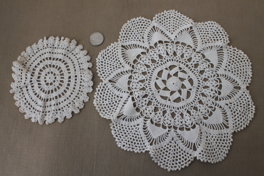 photo of vintage crochet doily lot of 12 old handmade doilies, crocheted cotton thread lace #2