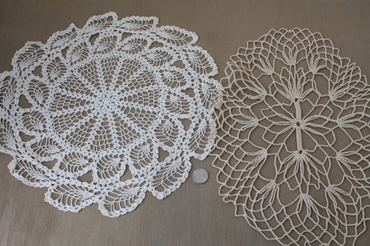 photo of vintage crochet doily lot of 12 old handmade doilies, crocheted cotton thread lace #4