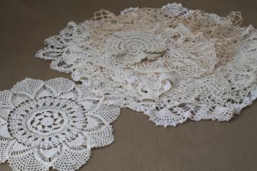 catalog photo of vintage crochet doily lot of 12 old handmade doilies, crocheted cotton thread lace
