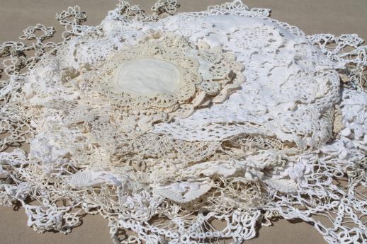 photo of vintage crochet doily lot, old handmade doilies, crocheted cotton thread lace #1