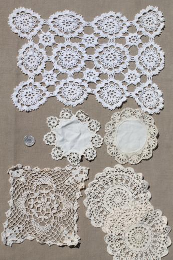 photo of vintage crochet doily lot, old handmade doilies, crocheted cotton thread lace #4