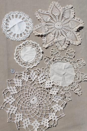 photo of vintage crochet doily lot, old handmade doilies, crocheted cotton thread lace #6