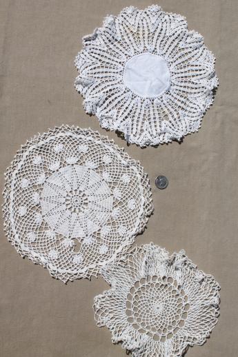 photo of vintage crochet doily lot, old handmade doilies, crocheted cotton thread lace #7