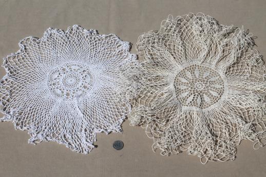 photo of vintage crochet doily lot, old handmade doilies, crocheted cotton thread lace #11