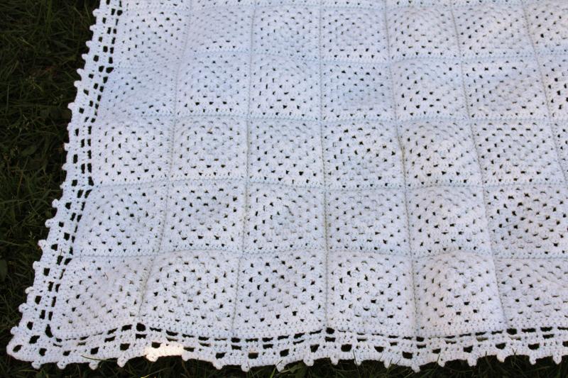 photo of vintage crochet granny squares afghan in creamy ivory white, farmhouse neutral decor #2