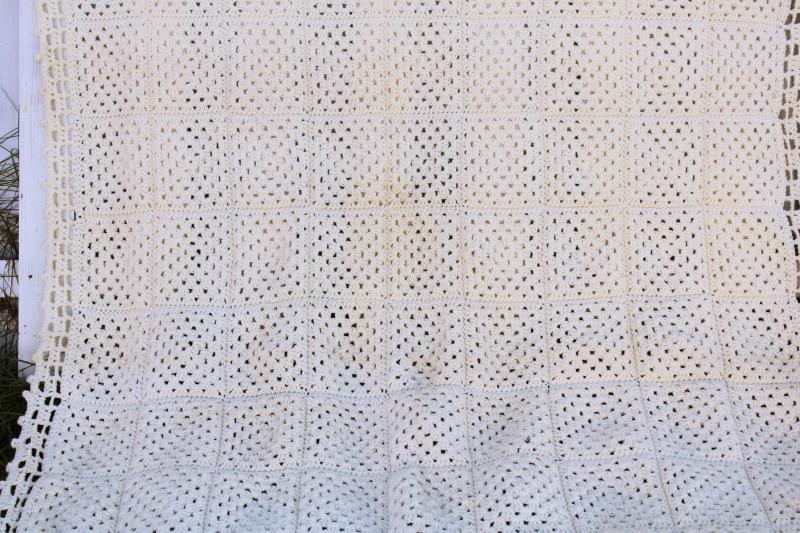 photo of vintage crochet granny squares afghan in creamy ivory white, farmhouse neutral decor #3