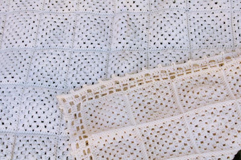 photo of vintage crochet granny squares afghan in creamy ivory white, farmhouse neutral decor #4