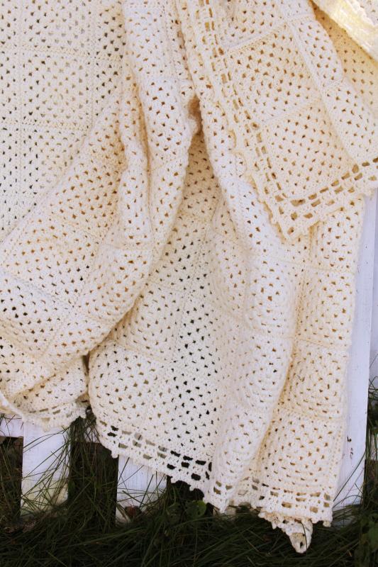 photo of vintage crochet granny squares afghan in creamy ivory white, farmhouse neutral decor #6
