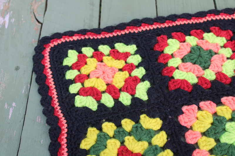 photo of vintage crochet granny squares lap blanket throw, mini afghan in summer harvest fall colors #2