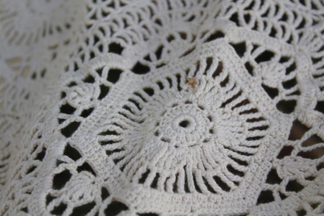 photo of vintage crochet lace bedspread or throw, hexies motifs heavy ivory cotton #3