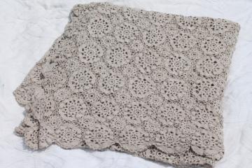 catalog photo of vintage crochet lace bedspread, queen bed cover handmade in cotton thread crocheted lace