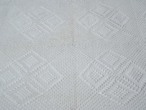 photo of vintage crochet lace bedspread, square block motifs cotton coverlet #3