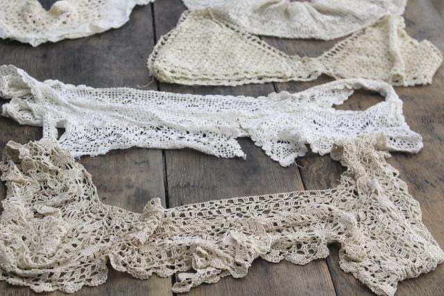 photo of vintage crochet lace camisole & night gown collars, antique trousseau whites #5