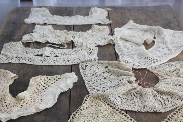 photo of vintage crochet lace camisole & night gown collars, antique trousseau whites #6