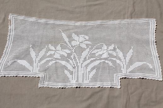 photo of vintage crochet lace curtain valance panels w/ daffodils, cottage style lace curtains #3