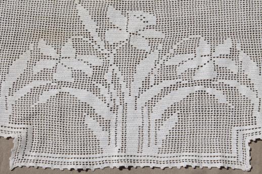 photo of vintage crochet lace curtain valance panels w/ daffodils, cottage style lace curtains #4