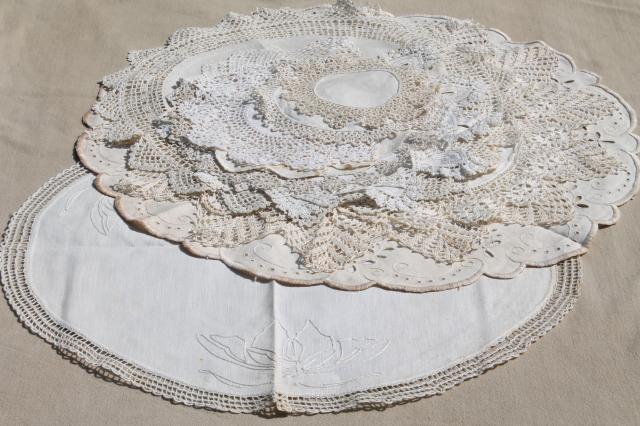 photo of vintage crochet lace doilies & embroidered rounds table mats w/ lacy edgings #1