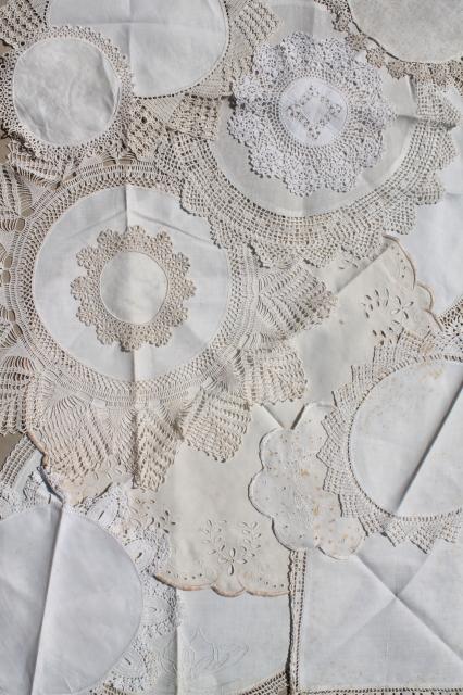 photo of vintage crochet lace doilies & embroidered rounds table mats w/ lacy edgings #7