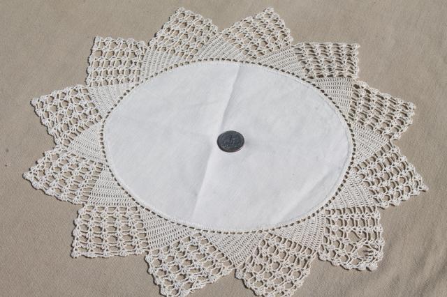 photo of vintage crochet lace doilies & embroidered rounds table mats w/ lacy edgings #12