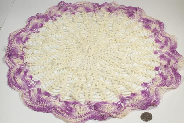 photo of vintage crochet lace doilies pretty colored thread, crocheted flowers doily lot #5