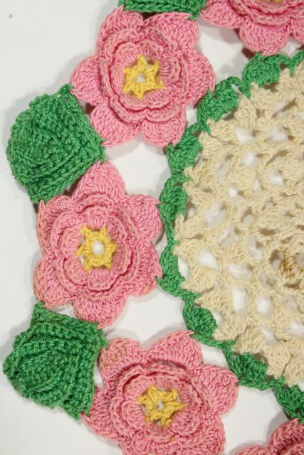 photo of vintage crochet lace doilies pretty colored thread, crocheted flowers doily lot #8