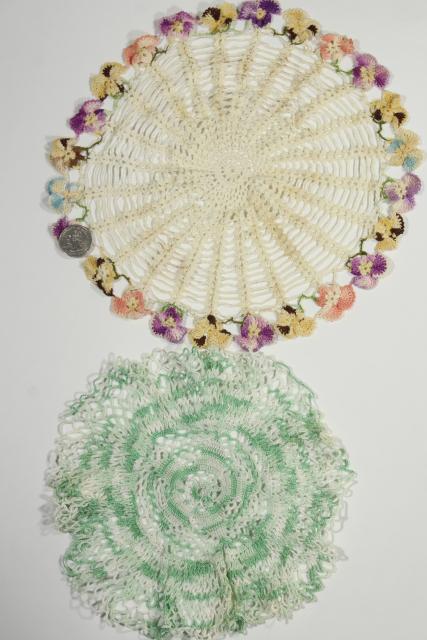 photo of vintage crochet lace doilies pretty colored thread, crocheted flowers doily lot #11