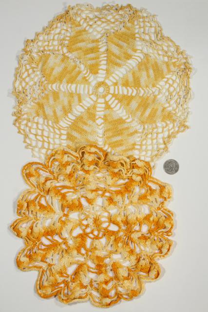 photo of vintage crochet lace doilies pretty colored thread, crocheted flowers doily lot #12