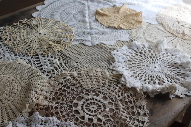 photo of vintage crochet lace doily lot, 16 lace doilies & centerpieces, table covers #3