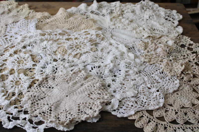 photo of vintage crochet lace doily lot, cottage style shabby chic lace doilies #2