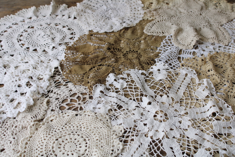 photo of vintage crochet lace doily lot, cottage style shabby chic lace doilies #3