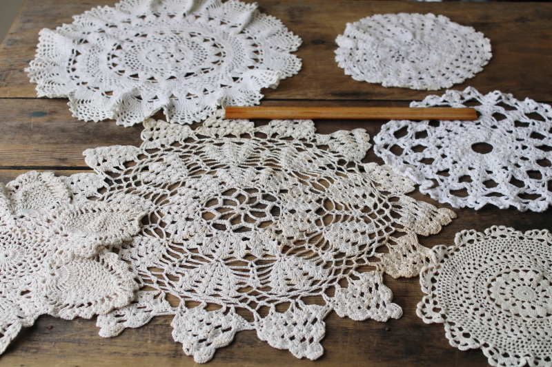 photo of vintage crochet lace doily lot, cottage style shabby chic lace doilies #4