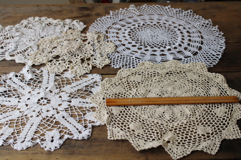 photo of vintage crochet lace doily lot, cottage style shabby chic lace doilies #6