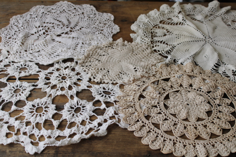 photo of vintage crochet lace doily lot, cottage style shabby chic lace doilies #7